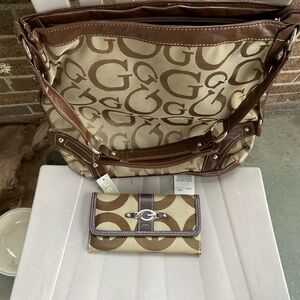 JC FASHION Brown and Tan Designer Women's Bag And CANDIES WALLET NWT